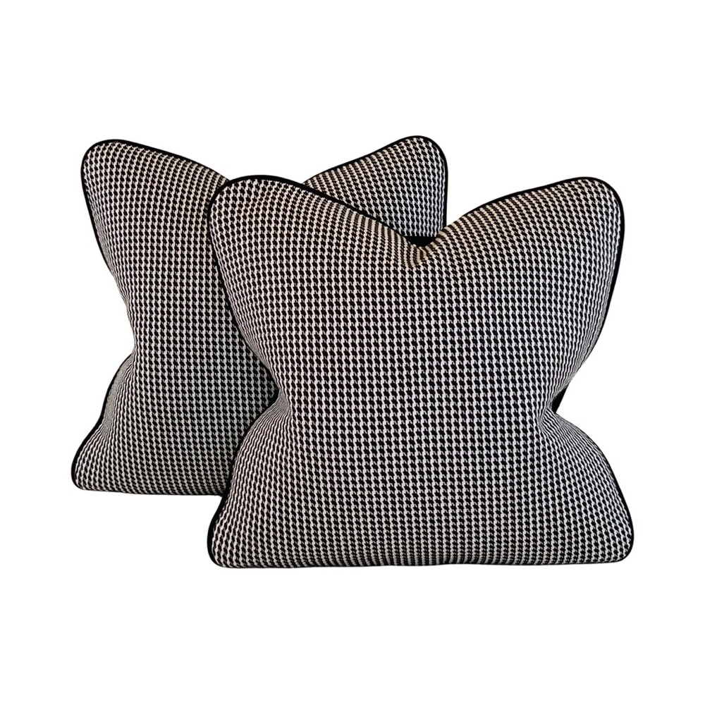 Pair Designer Kravet Black White Check Dogstooth Houndstooth Woven Pillow Covers